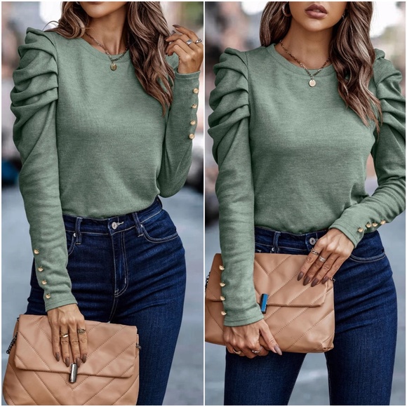 Luxe Puff Sleeve Button Detail Top - Picture 5 of 8